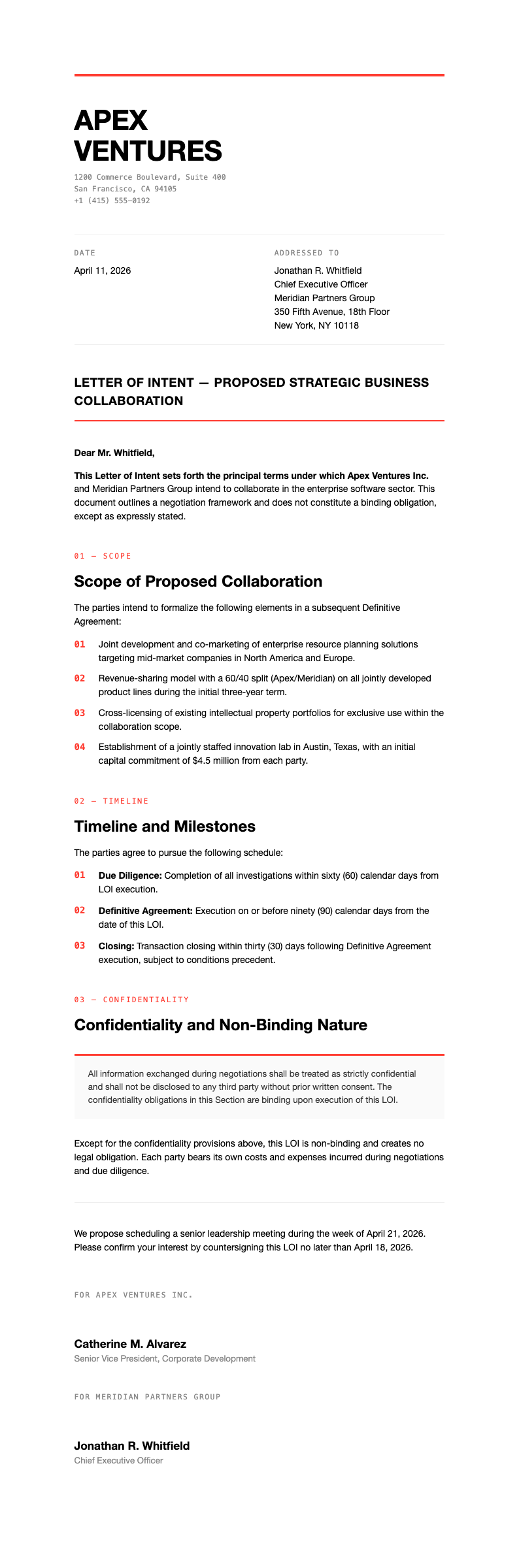 Modern minimalist Letter of Intent